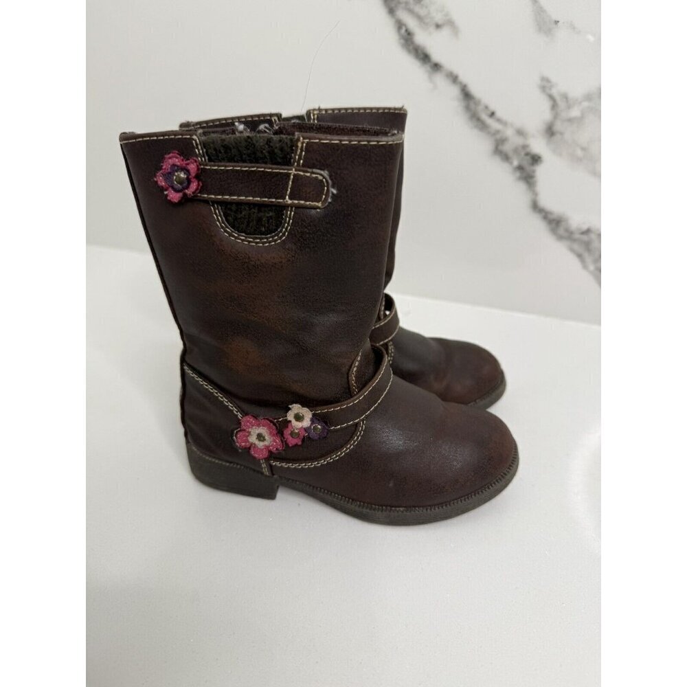 Dynasy Boots Brown w/Pink Flower Accents & Trim Size 9 Cowgirl Equestrian​​​​